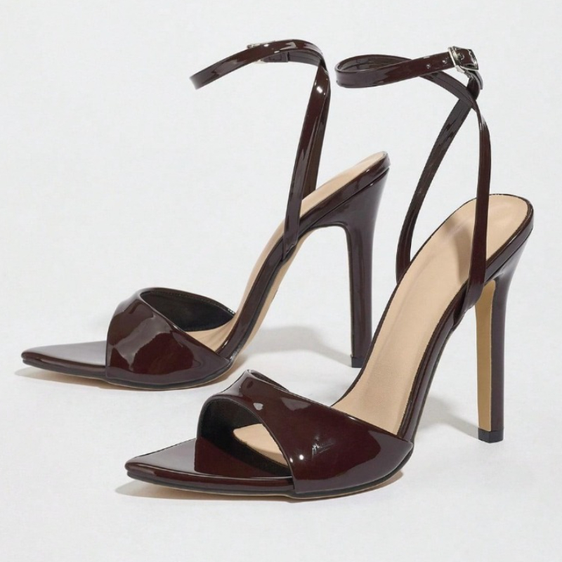 Women'S Fashion Brand Shoes - Кофейные босоножки на каблуке из лакированной
