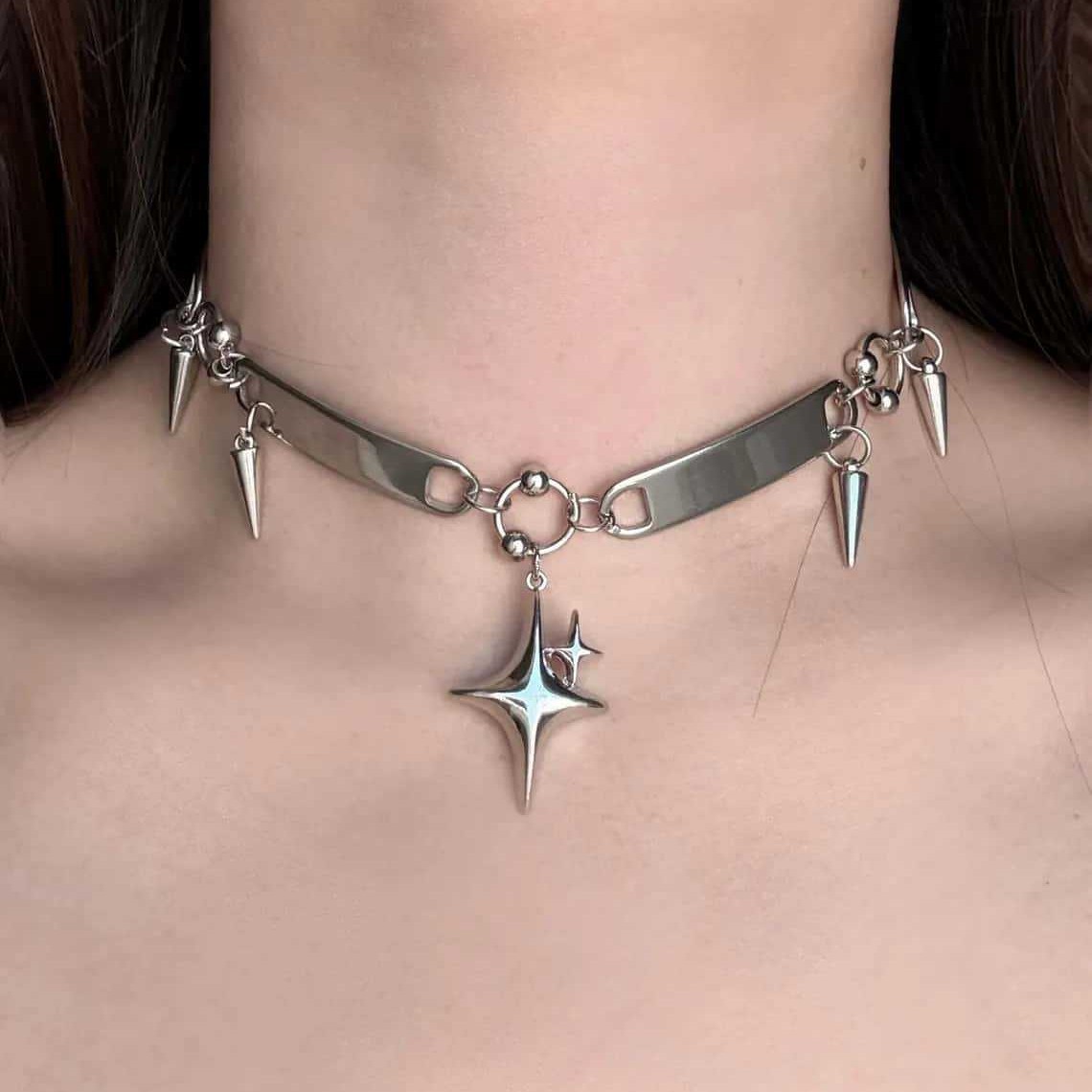 Women Fashion Necklace - Панк-чокер с заклепками, рок-украшение, аксессуар в