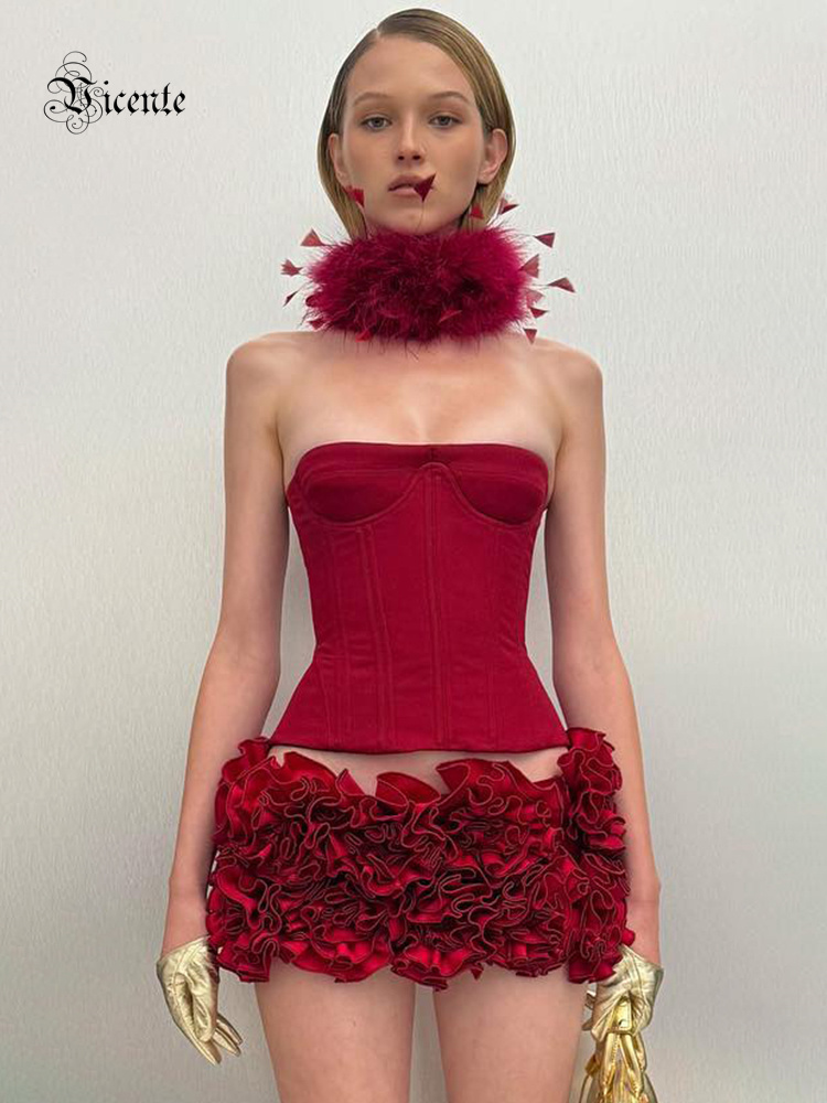 Women Fashion Reddit - Рождественское платье VC, красный структурированный топ