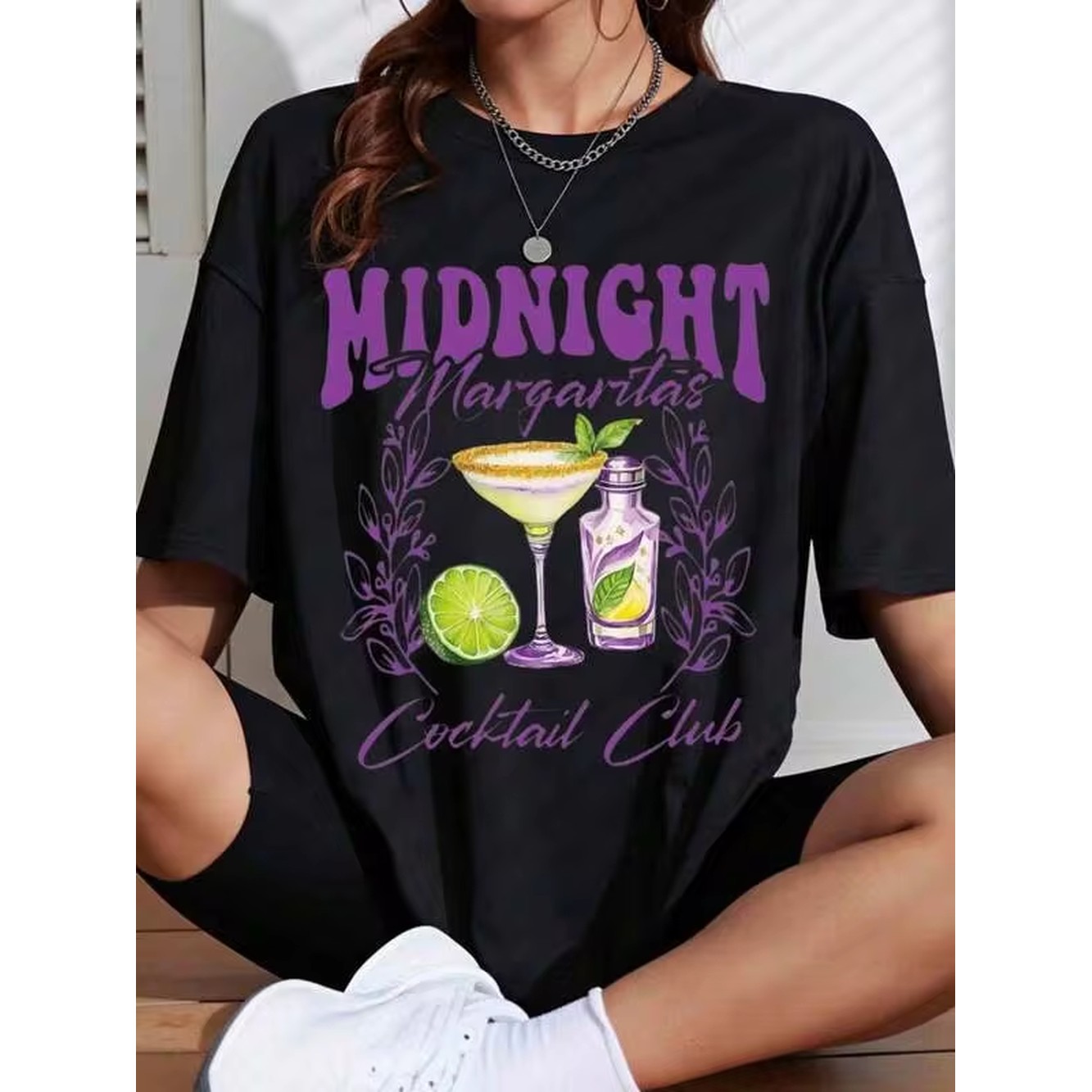 Women'S Fashion Graphic Tees - Футболка Midnight Margaritas Cocktail Club, женская
