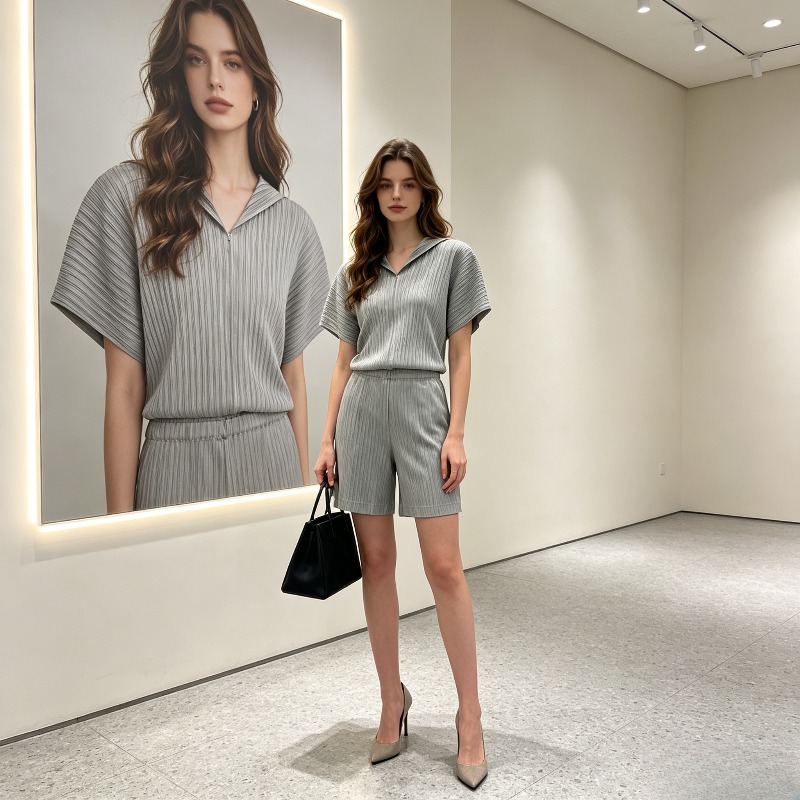 Women'S Fashion Sweatshirts - Комплект из плиссированного худи и шорт