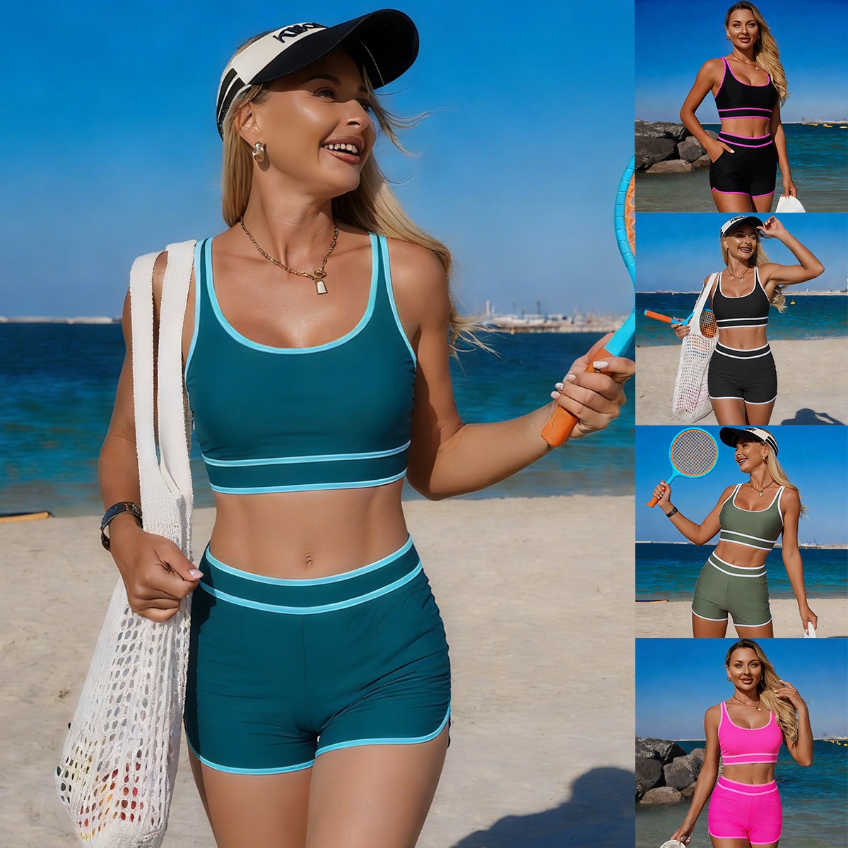 Crop Top Women - Оливково-зеленый купальник-бикини без рукавов, укороченный топ,
