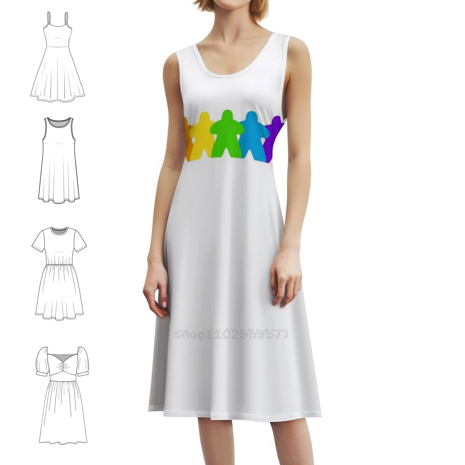 Smocked Dress Women - Все цвета The Meeples-Gaymer Pride Радужное
