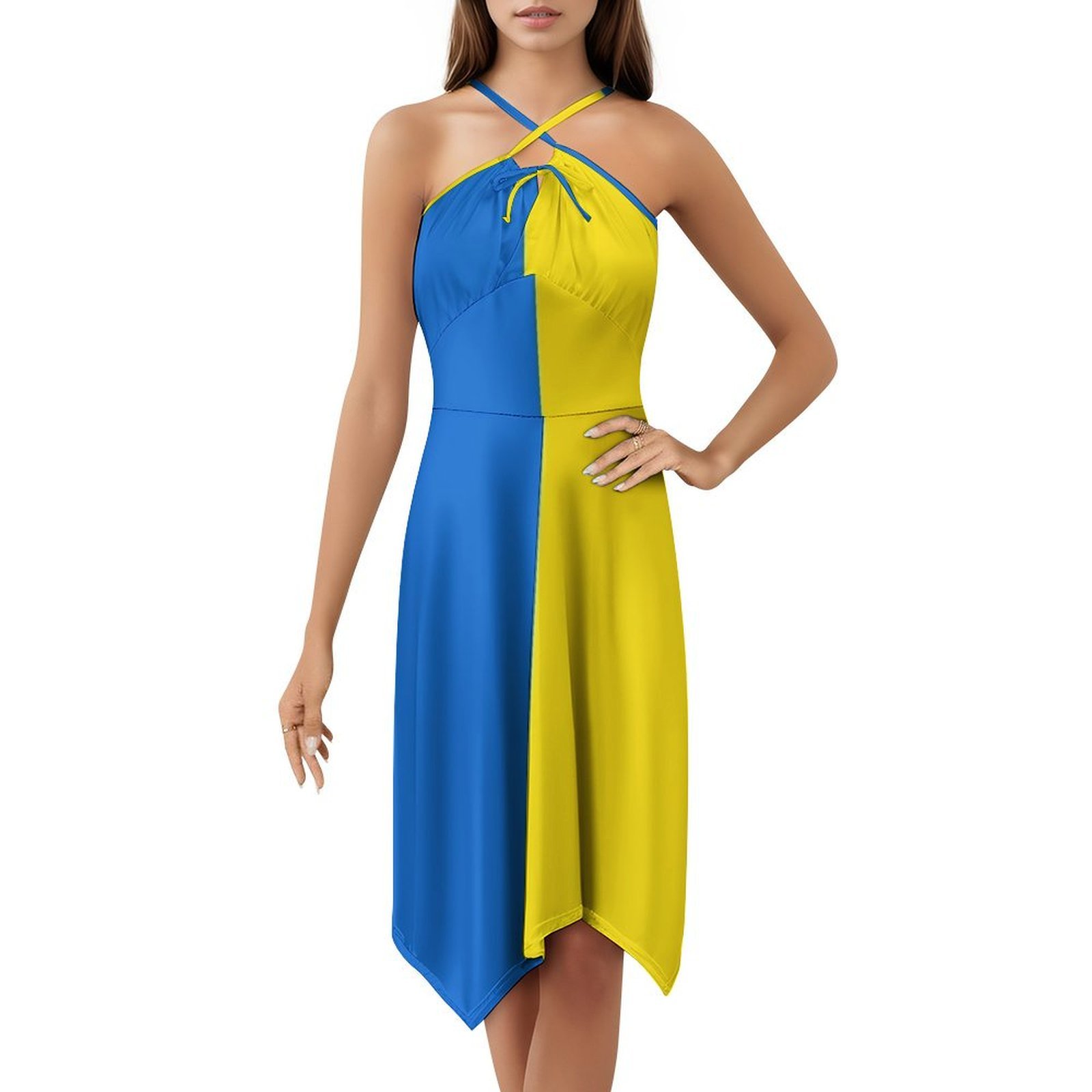 Smocked Dress Women - Платье-халат с украинским флагом и цветочным