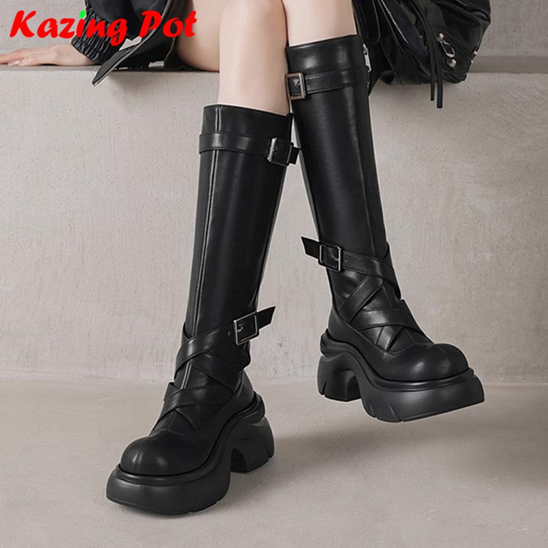 Women'S Fashion Riding Boots - Krazing Pot, коровья спилка, круглый носок,
