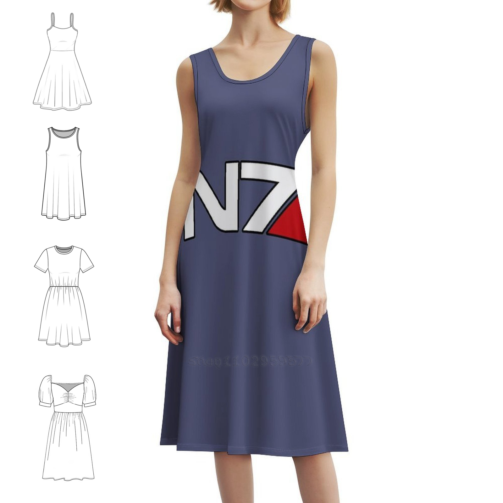 Smocked Dress Women - N7 Логотип Цветочный халат Платье для