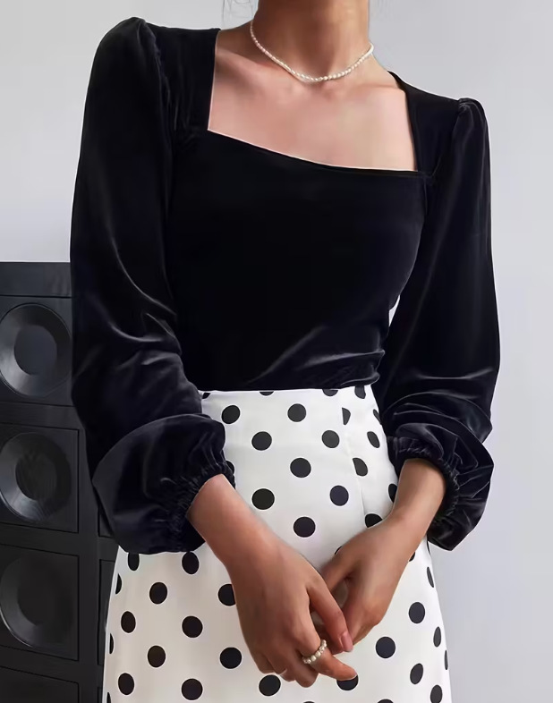 Женская черная бархатная блузк – обзор и цена Crop Top Women